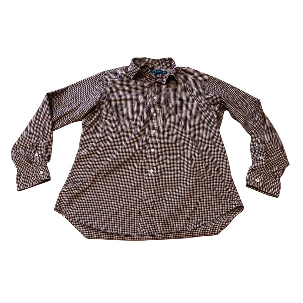 Ralph Lauren Men's Classic Fit Maroon Plaid Button Down Shirt L